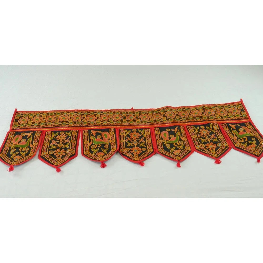Vintage Indian Toran Door Hanging Shisha Mirror Peacock Embroidery Whimsical